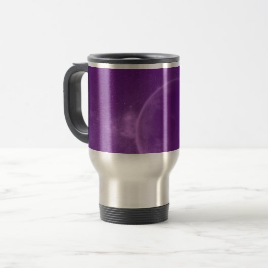 Lila Universum-Tasse oder Reise-Tasse Reisebecher (Vorderseite Links)