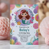 Lila unter Meerjungfrau 1. Geburtstag Party Einladung