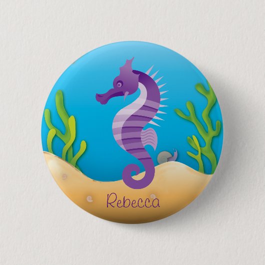 Lila UnterwasserSeepferd Button (Vorderseite)