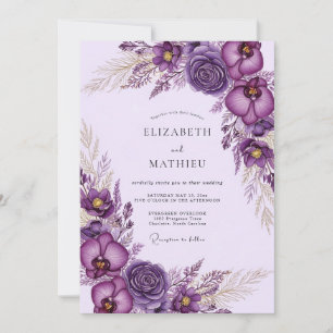 Lila üppige bohemische Hochzeit Einladung