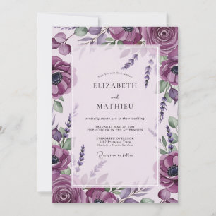 Lila üppige botanische Hochzeit Einladung