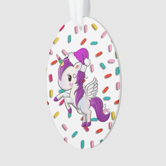 Lila Urlaub Einhorn und Sprinklen Weihnachten Ornament (Vorderseite)
