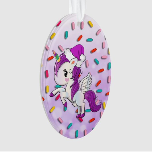 Lila Urlaub Einhorn und Sprinklen Weihnachten Ornament (Vorderseite)