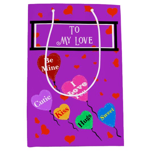 Lila Valentine I Liebe Sie hören Mittlere Geschenktüte (Vorderseite)