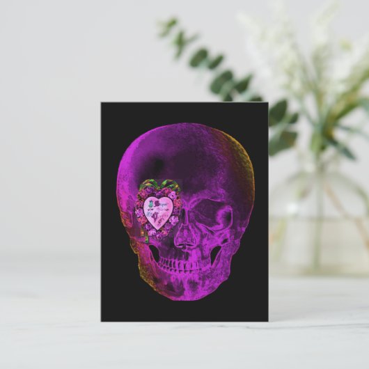 Lila Valentine-Schädel Feiertagspostkarte (Stehend Vorderseite)