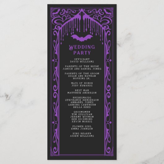 Lila Vampire-Kathedrale Gotische Hochzeit Programm (Rückseite)