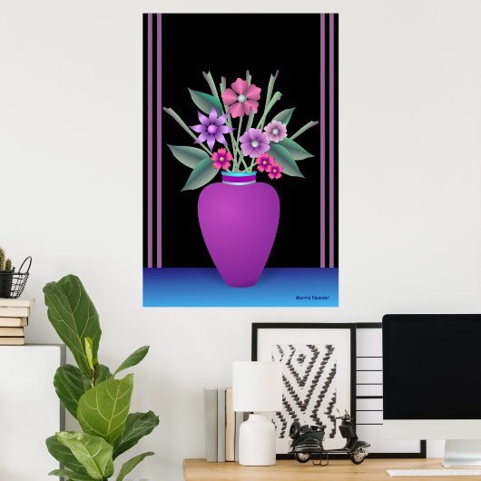 Lila Vase mit farbigen Blume Poster (Heimbüro)