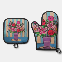 Lila Vase Ofenhandschuh & Topflappen-Set