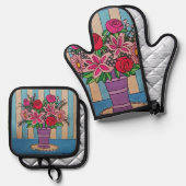 Lila Vase Ofenhandschuh & Topflappen-Set (Vorderseite/Rückseite)