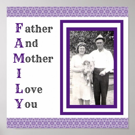 Lila Vater und Mutter Ich Liebe Sie Familie Foto Poster (Vorne)
