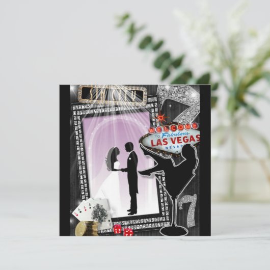 Lila Vegas Hochzeit Einladung (Stehend Vorderseite)