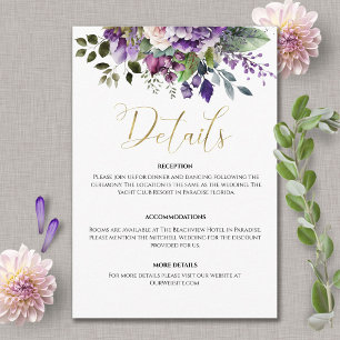Lila Veilchen Aquarell Blumenstrauß Gold Schriftzu Begleitkarte