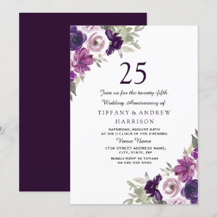 Lila Veilchen Blumen 25. Hochzeitstag Einladung