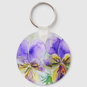 Lila Veilchen Blumen Aquarellmalerei Schlüsselanhänger