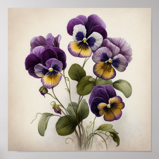 Lila Veilchen-Blumen-Kunstposter Poster (Vorne)