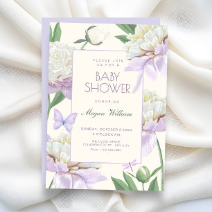 Lila Veilchen-Blumengarten-Babyparty Einladung
