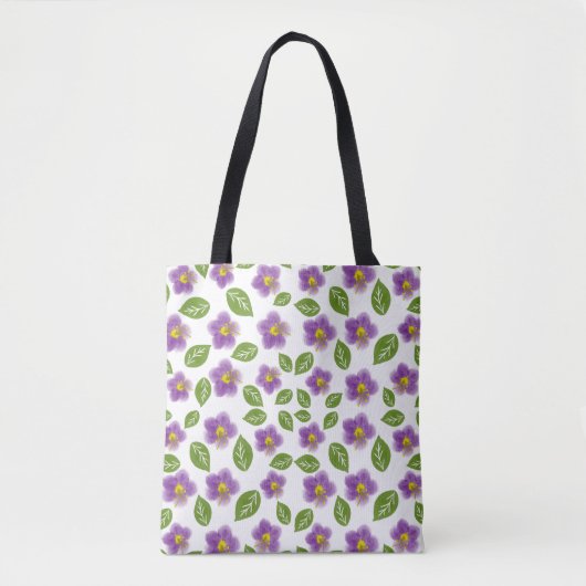 Lila-Veilchen-Blumenmuster-Canvas-Tasche – Kunst Tasche (Vorderseite)