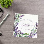 Lila Veilchen Eukalyptus Blumen Script Notizblock