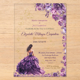 Lila Veilchen Flieder Lavendel Mauve Quinceañera Acryleinladungen