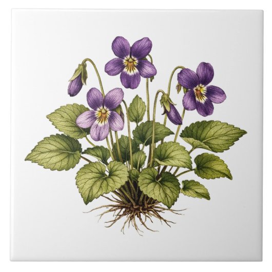 Lila Veilchen im Vintage-Stil Botanisch Fliese (Vorderseite)