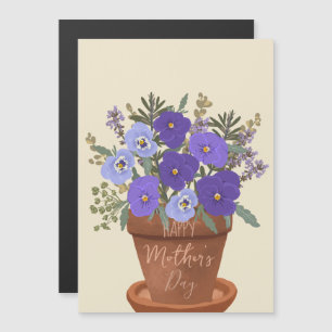 Lila Veilchen in einem Topf – Muttertagsblumen Magnetkarte
