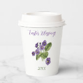 Lila Veilchen Ostersegnung Jahr Papier Tasse Pappbecher (Rückseite)
