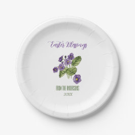 Lila Veilchen Ostersegnung Pappteller