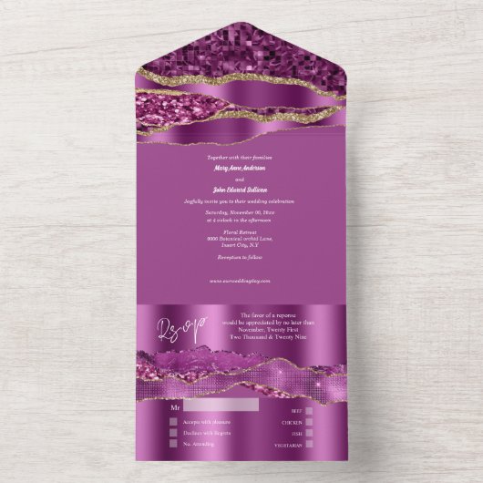 Lila vergoldeter Glitzer Marmor elegant schimmern  All In One Einladung (Innen Boden)