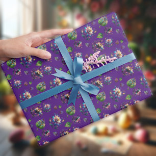 Lila verkleidetes Glas Kolumne Frühlingsblumen Geschenkpapier