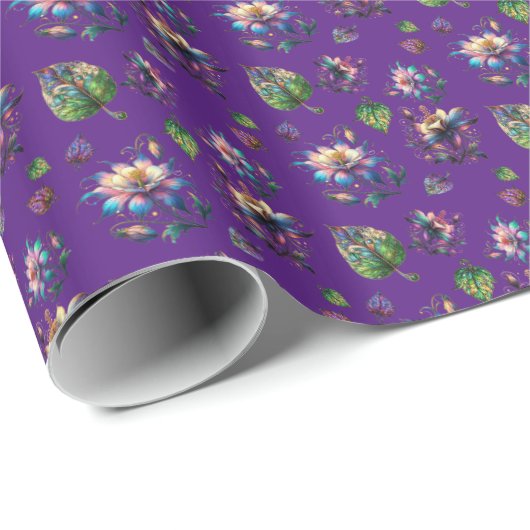 Lila verkleidetes Glas Kolumne Frühlingsblumen Geschenkpapier (Rolleneckpunkt)