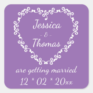 Lila Verlobung Save The Date Herz Hochzeit Quadratischer Aufkleber