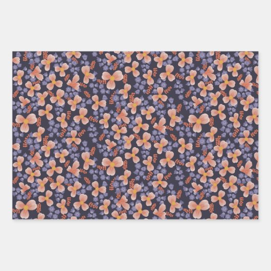 Lila Verpackungspapier mit Blumenmuster Geschenkpapier Set (Vorderseite)