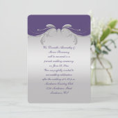 Lila Verzierter Silberner Wirbel nur Empfang Einladung (Stehend Vorderseite)