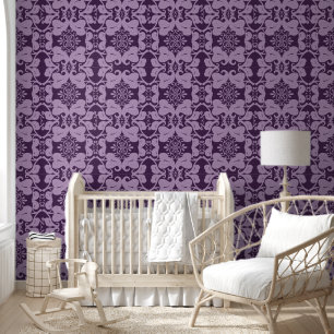 Lila Verziertes Scroll Leaf-Muster Tapete