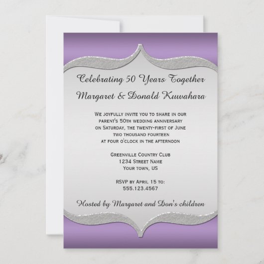 Lila Verziertes Silver Frame 25-jähriges Bestehen Einladung (Vorderseite)