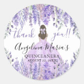 Lila vielen Dank an Floral Quinceanera Runder Aufkleber (Vorderseite)