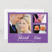 Lila Vielen Dank für Ihre Hochzeit 3 Foto Moderne Postkarte (Vorne/Hinten)