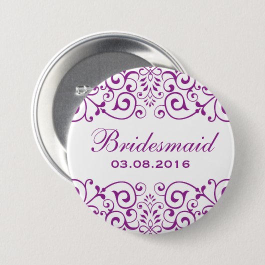 Lila Viktorianische Blume Bridesmaid-Taste Button (Vorne & Hinten)