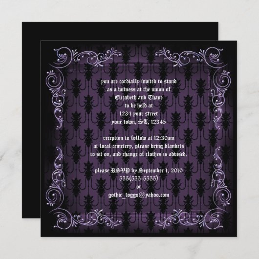 Lila Viktorianische Goth Print Einladung (Vorne/Hinten)