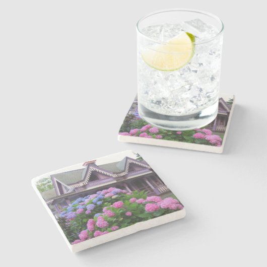 Lila Viktorianische Hütte - Martha's Vineyard Steinuntersetzer (Seitenansicht)