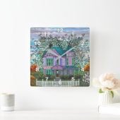 Lila Viktorianische Pumpkins Wagner Herbst Quadratische Wanduhr (Zuhause)