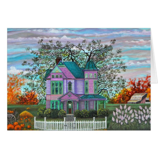 Lila Viktorianische Pumpkins Wagon Fall Trees (Vorderseite (Horizontal))