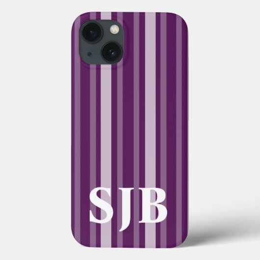 Lila Viktorianischer Streifen mit Monogramm Case-Mate iPhone Hülle (Rückseite)