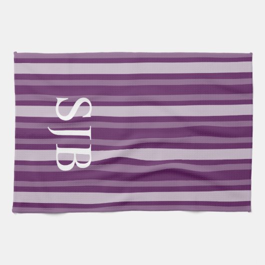 Lila viktorianischer Streifen mit Monogramm Geschirrtuch (Horizontal)