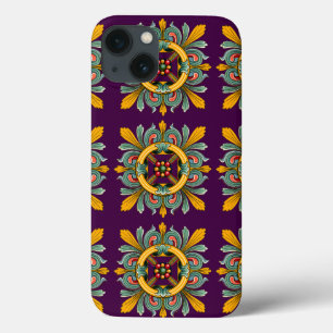 Lila Viktorianisches Tile-Design iPhone 13 Hülle