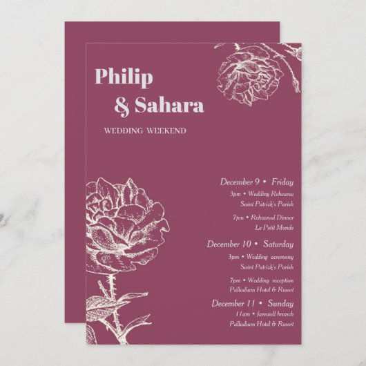 Lila Vintage Blume Hochzeitsreise Einladung (Vorne/Hinten)