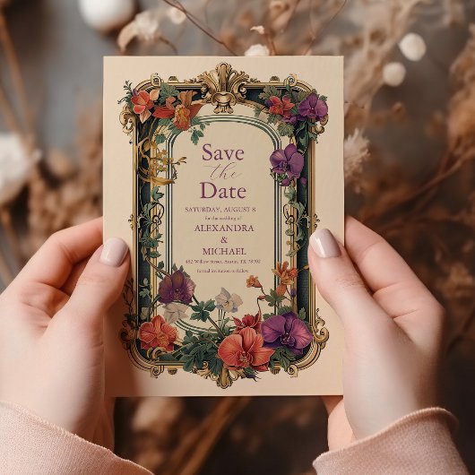 Lila Vintage Blumenhochzeit Save The Date