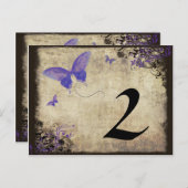 Lila Vintage Butterfly-Hochzeit-Tischnummer Postkarte (Vorne/Hinten)