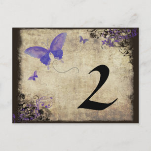 Lila Vintage Butterfly-Hochzeit-Tischnummer Postkarte