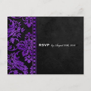 Lila Vintage-Damask-Spitze Hochzeit-RSVP Einladungspostkarte